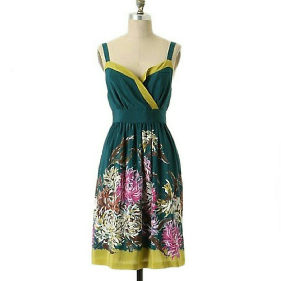 green silk floral dress